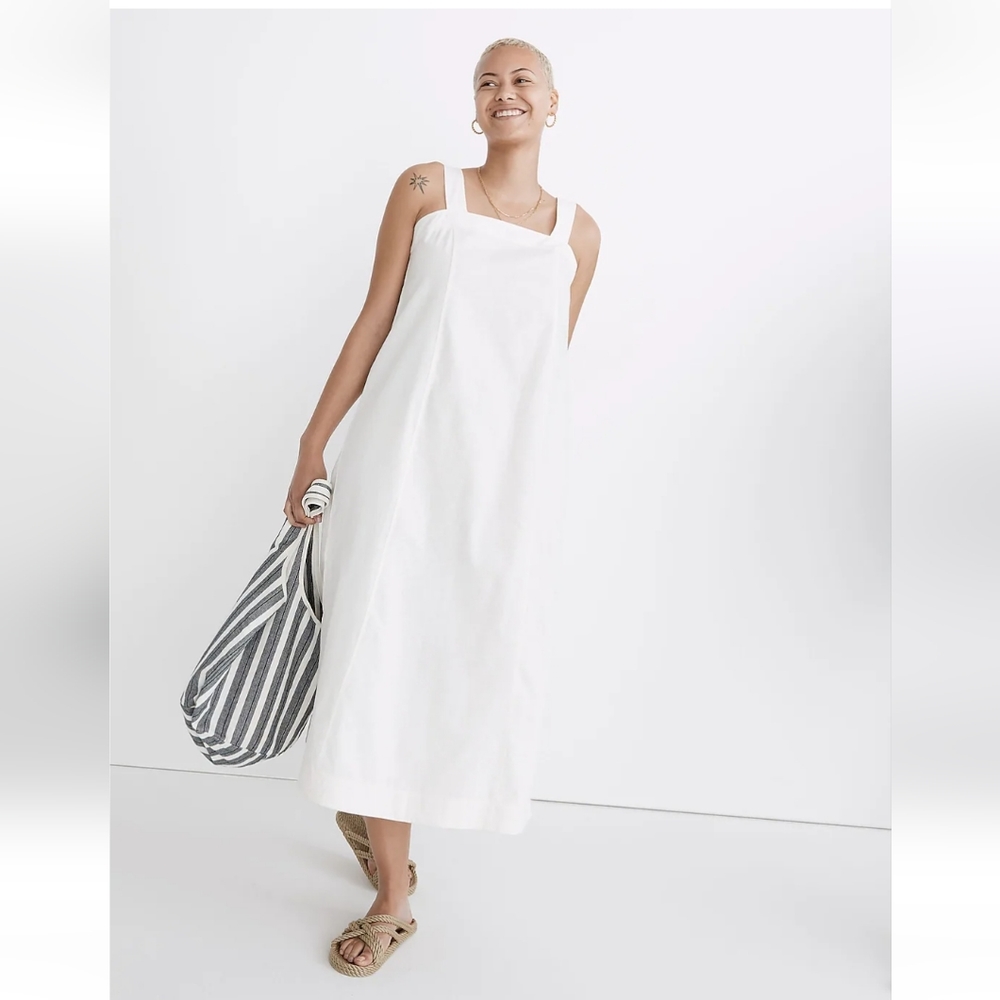 Madewell New Linen Cotton Princess Seamed Midi Dress in white lighthouse nwt M
